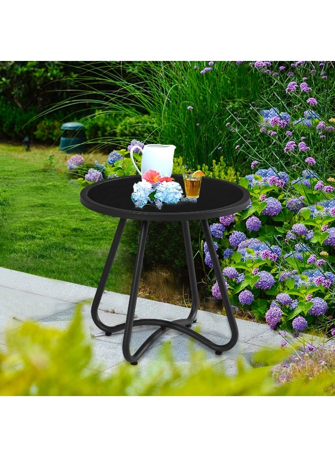YIYAN Indoor-Outdoor Round Side Table, Waterproof Metal Patio End Table for Balcony, Living Room & Garden, Black - Image 2